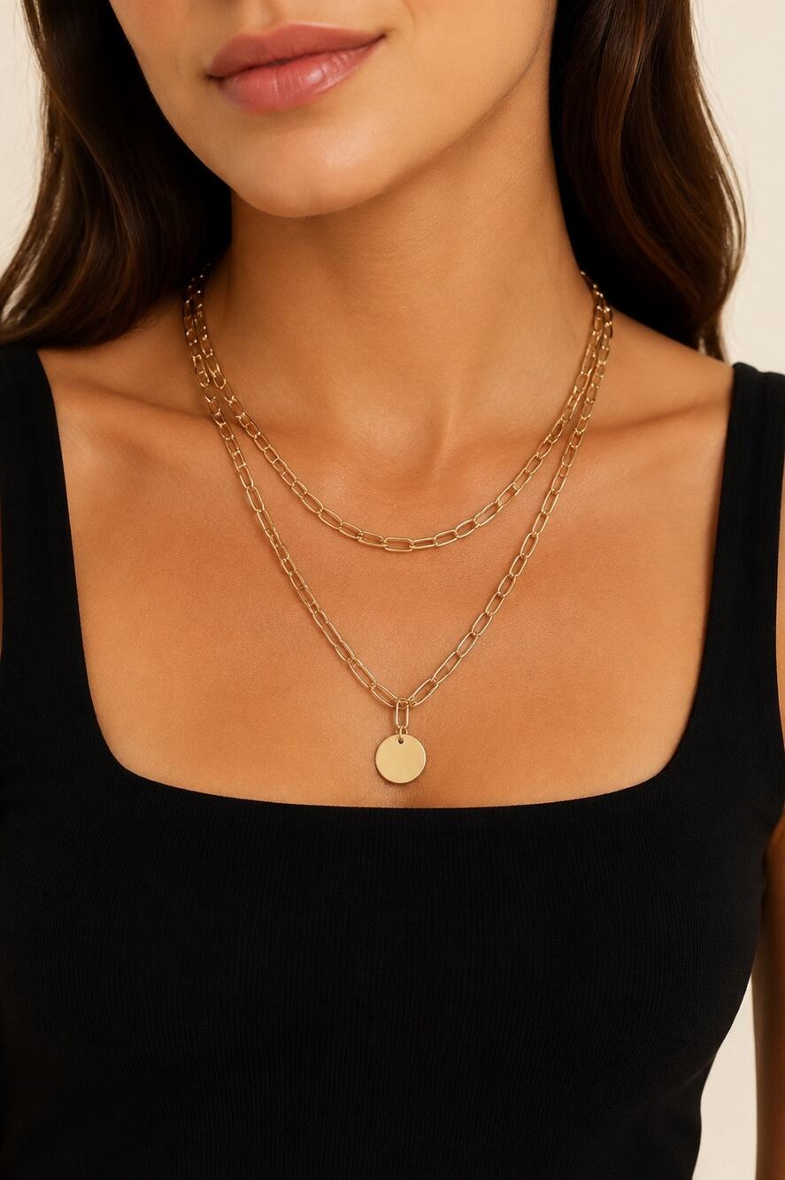 Madewell Gold-Tone Layered Paperclip Chain Disc Pendant Necklace NWOT Chic